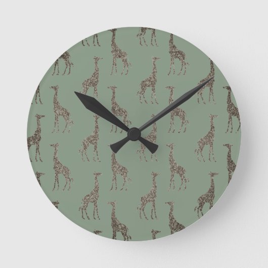 Horloge Ronde Giraffe d'or sur Sage Green (Recto)
