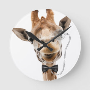 Horloge Ronde Giraffe drôle avec Bowtie et Monocle