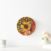 HORLOGE RONDE GIRAFFE IMPRIMÉ, FOURRURE LÉOPARDE ET SOUFFRE (Maison)
