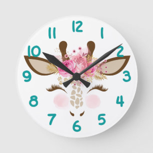 Horloge Ronde Giraffe rose Numéro visage Enfants