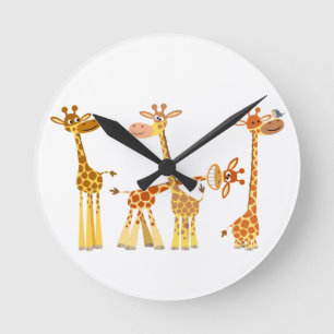Horloge Ronde Giraffes de Dessin : L'horloge murale du troupeau