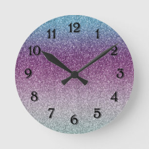 Horloge Ronde Girl Aqua Mint mauve Pink Parties scintillant ombr