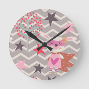 Horloge Ronde Girl Superhero Bunny