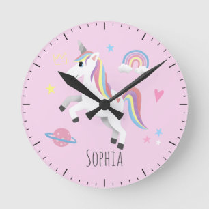 Horloge Ronde Girls Cute Pink Magical Unicorn