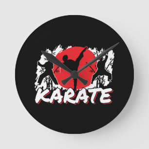 Horloge Ronde Girls Karate - Thème japonais patriotique Japon