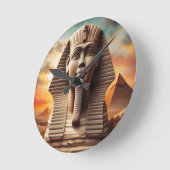 Horloge Ronde Giza Sphinx Head avec Pyramides Egypte Travel (Angle)