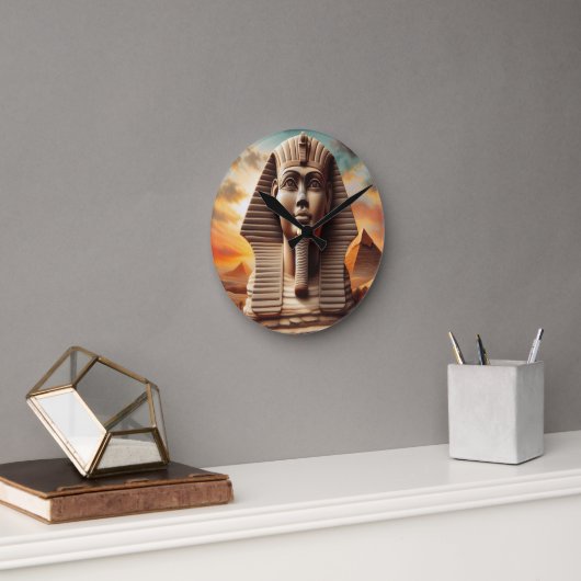 Horloge Ronde Giza Sphinx Head avec Pyramides Egypte Travel (Bureau)