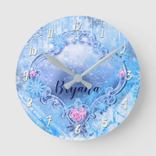 Horloge Ronde Glace gelée et flocons de neige Merveilleux hiver