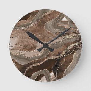 Horloge Ronde Glam Parties scintillant dorée Brown en marbre Aga