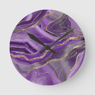 Horloge Ronde Glam Parties scintillant dorée gris violet n° 1