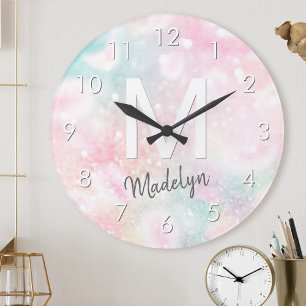 Horloge Ronde Glam Parties scintillant rose Pastel Motif fille