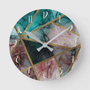 Horloge Ronde Glam Rust Blush Sarcelle & Or Chic Moderne Éléganc