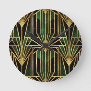 Horloge Ronde Glamour Art Déco Or Émeraude