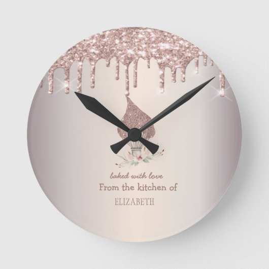 Horloge Ronde Glitter Whisk Rose Gold Glitter Drips Bakery    (Recto)