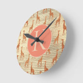 Horloge Ronde Glitterie Giraffe sur Monogramme d'huile d'or (Angle)