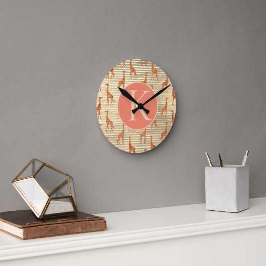 Horloge Ronde Glitterie Giraffe sur Monogramme d'huile d'or (Bureau)