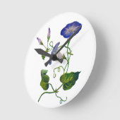 Horloge Ronde Glories du matin bleu brodé (Angle)