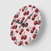 Horloge Ronde Glossy rouge cerises rose crème (Angle)