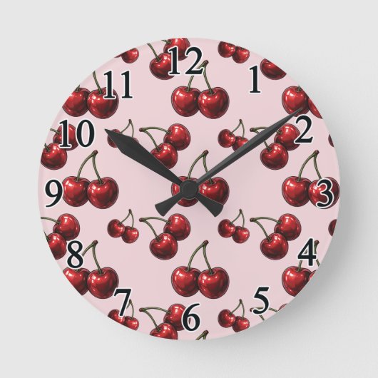 Horloge Ronde Glossy rouge cerises rose crème (Recto)