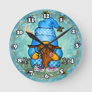 Horloge Ronde Gnome jouant des jacks