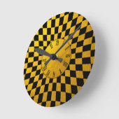 Horloge Ronde Gold & Black Checked square pattern / Retro design (Angle)