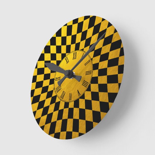 Horloge Ronde Gold & Black Checked square pattern / Retro design (Angle)