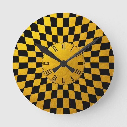 Horloge Ronde Gold & Black Checked square pattern / Retro design (Recto)