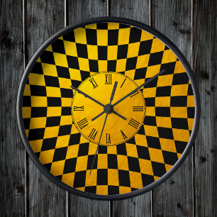 Horloge Ronde Gold & Black Checked square pattern / Retro design
