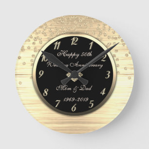 Horloge Ronde Gold Confetti Diamond 50e anniversaire Mariage
