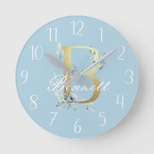 Horloge Ronde Gold Floral Letter "B"