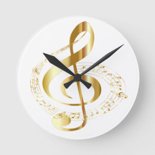 Horloge Ronde Gold Gclef On White Wall Clock
