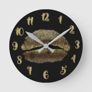 Horloge Ronde Gold Lips Lipstick Kiss Glamour Glam Chic