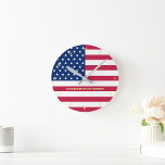 Horloge Ronde Gold Monogrammed Patriotic America USA Flag Custom<br><div class="desc">The all american, Stars and Stripes, Old Glory, Star-spangled Banner, USA flag, custom, personalized, name monogram / initials, patriotic, acrylic round wall clock for your room, home, office, to your pride, patriotism, love. Simply type in your name / family name / monogram / initials, to customize. Makes a great patriotic...</div>