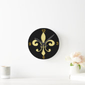 Horloge Ronde Gold Washout Fleur De Lis, ajouter un nom (Maison)