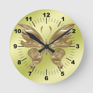 Horloge Ronde Golden butterfly