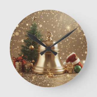 Horloge Ronde Golden Christmas Bell Wall Clock – Festive Holiday