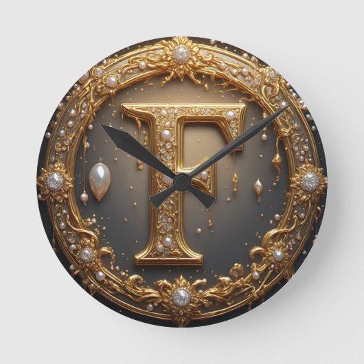 Horloge Ronde Golden Monogram Initial Letter F (Recto)