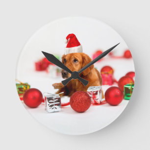 Horloge Ronde Golden Retriever Chien W Red Santa Chapel Noël