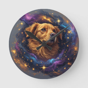 Horloge Ronde Golden Retriever par Whimsical Cosmos