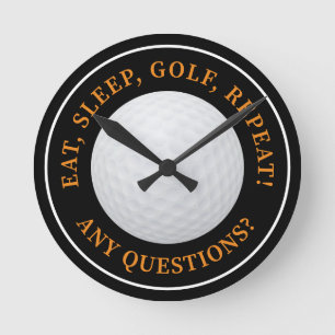 Horloge Ronde Golf Ball Golfing Quota Modern Black Orange