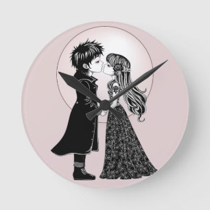 Horloge Ronde Gothique Emo Enfants Kiss Valentine's Day
