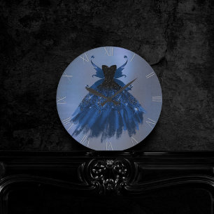 Horloge Ronde Gothique Fairy Navy Gown Fleur bleue de Cobalt p