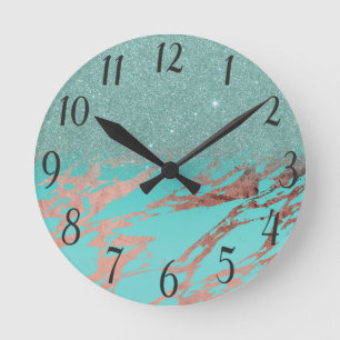 Horloge Ronde Gradient de marbre turquoise de parties