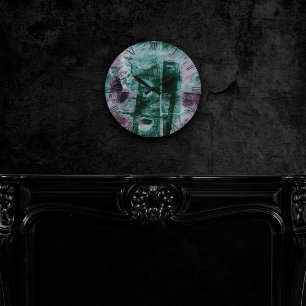 Horloge Ronde Graffiti peint Grunge Moody Plum Purple Green