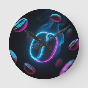 Horloge Ronde Graine de café énergisante Neon Glow