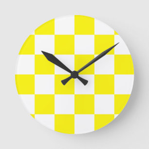 Horloge Ronde Grand Checkered - blanc et citron