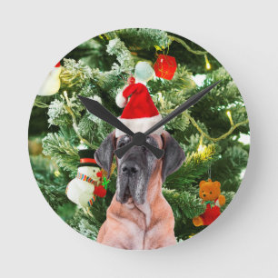 Horloge Ronde Grand Danois avec boîtes cadeaux de sapin de Noël