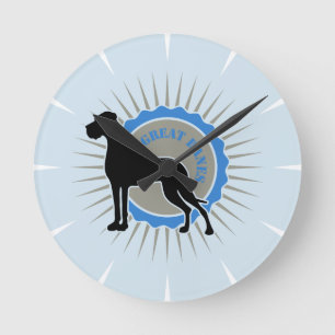 Horloge Ronde Grand Danois sur fond bleu élégant