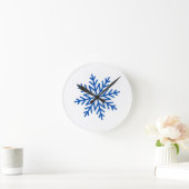Horloge Ronde Grand flocon bleu (Maison)