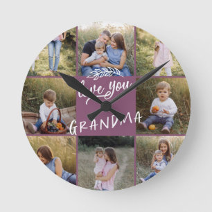 Horloge Ronde Grand-mère cadeau 8 photo petit-enfant simple typo